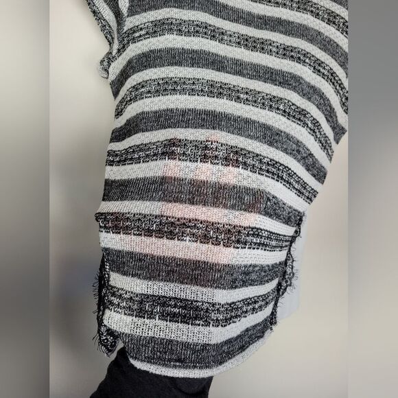 IZ Byer Black White Stripe Mixed Media Blouse Top Lace Knit Semi Sheer Size XL - Picture 13 of 13